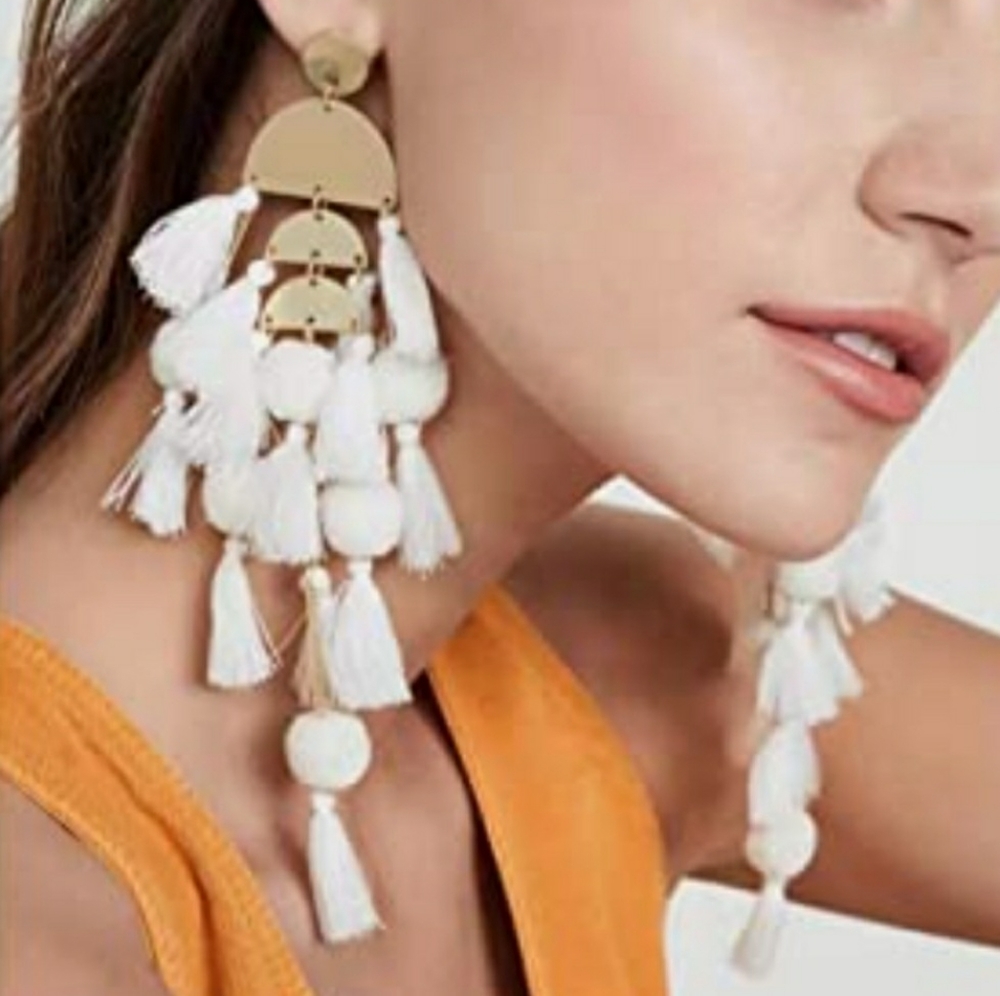 Beaded Statement Chandelier Tassel Earrings